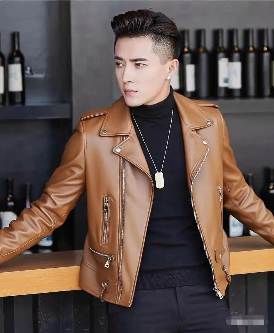 Printed Leather Jacket for Men in Spring Autumn with Lapel Zipper Trend Fashion Loose Casual Pu Leather Jacket