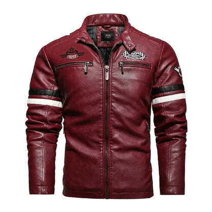 Motorcycle Racing Leather Jacket for Men, Embroidered Color Matching Jacket, Punk Rock Jacket, Autumn and Winter  business men
