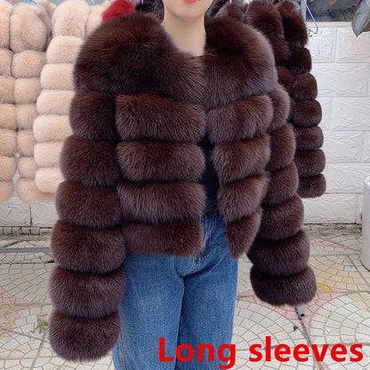 QUEENTINA Fox Fur Coat Long Sleeves Real Winter Women'S Brown 2025 Leather And Skin Clothing Natural New In Coats & Jackets