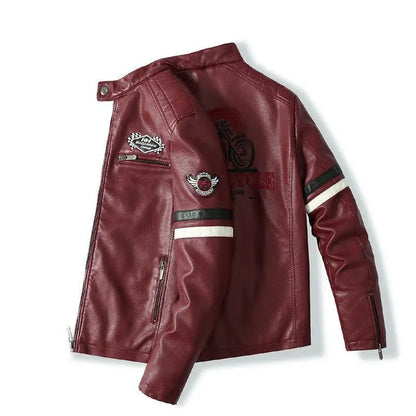 Motorcycle Racing Leather Jacket for Men, Embroidered Color Matching Jacket, Punk Rock Jacket, Autumn and Winter  business men
