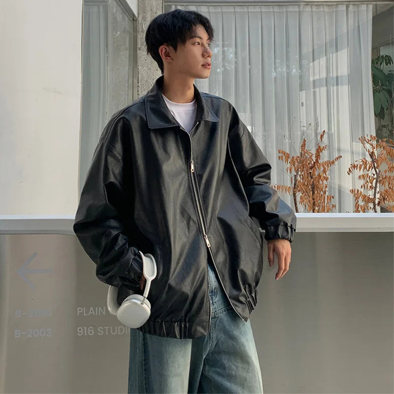 Leather Men's Autumn American Retro Trendy Brand Handsome Loose Motorcycle Pu Leather Jacket