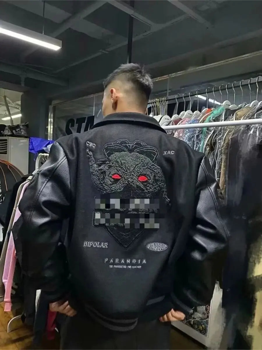 European and American Fashion Y2K Hip Hop Letter Embroidered PU Leather Jackets Couple Loose Leather Jackets Streetwear Men