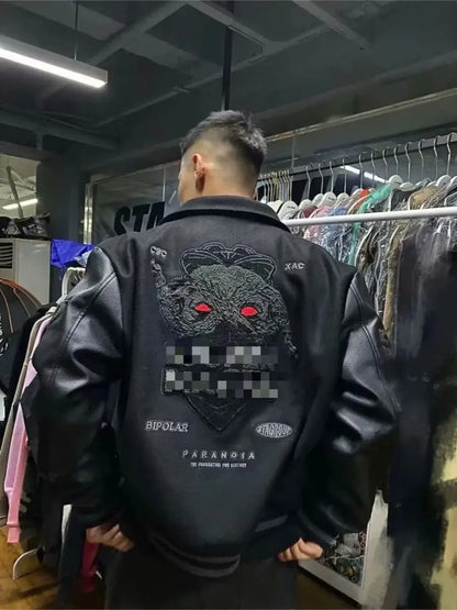 European and American Fashion Y2K Hip Hop Letter Embroidered PU Leather Jackets Couple Loose Leather Jackets Streetwear Men