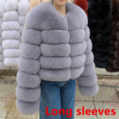 QUEENTINA Fox Fur Coat Long Sleeves Real Winter Women'S Brown 2025 Leather And Skin Clothing Natural New In Coats & Jackets
