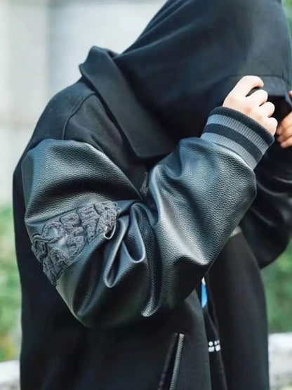 European and American Fashion Y2K Hip Hop Letter Embroidered PU Leather Jackets Couple Loose Leather Jackets Streetwear Men