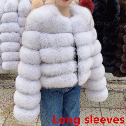QUEENTINA Fox Fur Coat Long Sleeves Real Winter Women'S Brown 2025 Leather And Skin Clothing Natural New In Coats & Jackets