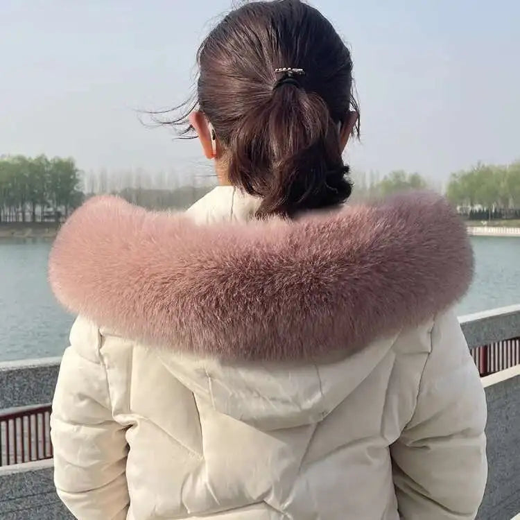 Winter Fox Fur Collar Women Real Fur Shawls Scarf Warm Genuine Leather Grass Down Jacket Cotton-padded Jacket Hood Trims Decor