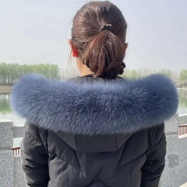 Winter Fox Fur Collar Women Real Fur Shawls Scarf Warm Genuine Leather Grass Down Jacket Cotton-padded Jacket Hood Trims Decor