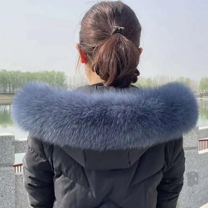 Winter Fox Fur Collar Women Real Fur Shawls Scarf Warm Genuine Leather Grass Down Jacket Cotton-padded Jacket Hood Trims Decor