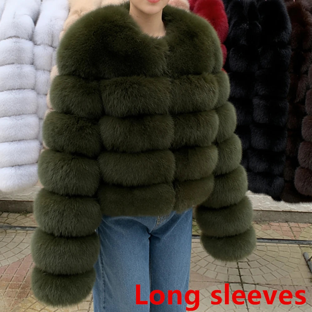 QUEENTINA Fox Fur Coat Long Sleeves Real Winter Women'S Brown 2025 Leather And Skin Clothing Natural New In Coats & Jackets