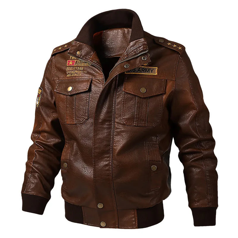 PU Leather Jacket Men Autumn Winter New Fashion Thicken Fleece Motorcycle Windproof Coats Youth Baseball Embroidered Jacket Male