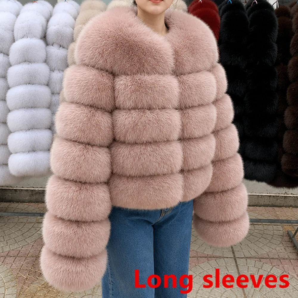 QUEENTINA Fox Fur Coat Long Sleeves Real Winter Women'S Brown 2025 Leather And Skin Clothing Natural New In Coats & Jackets