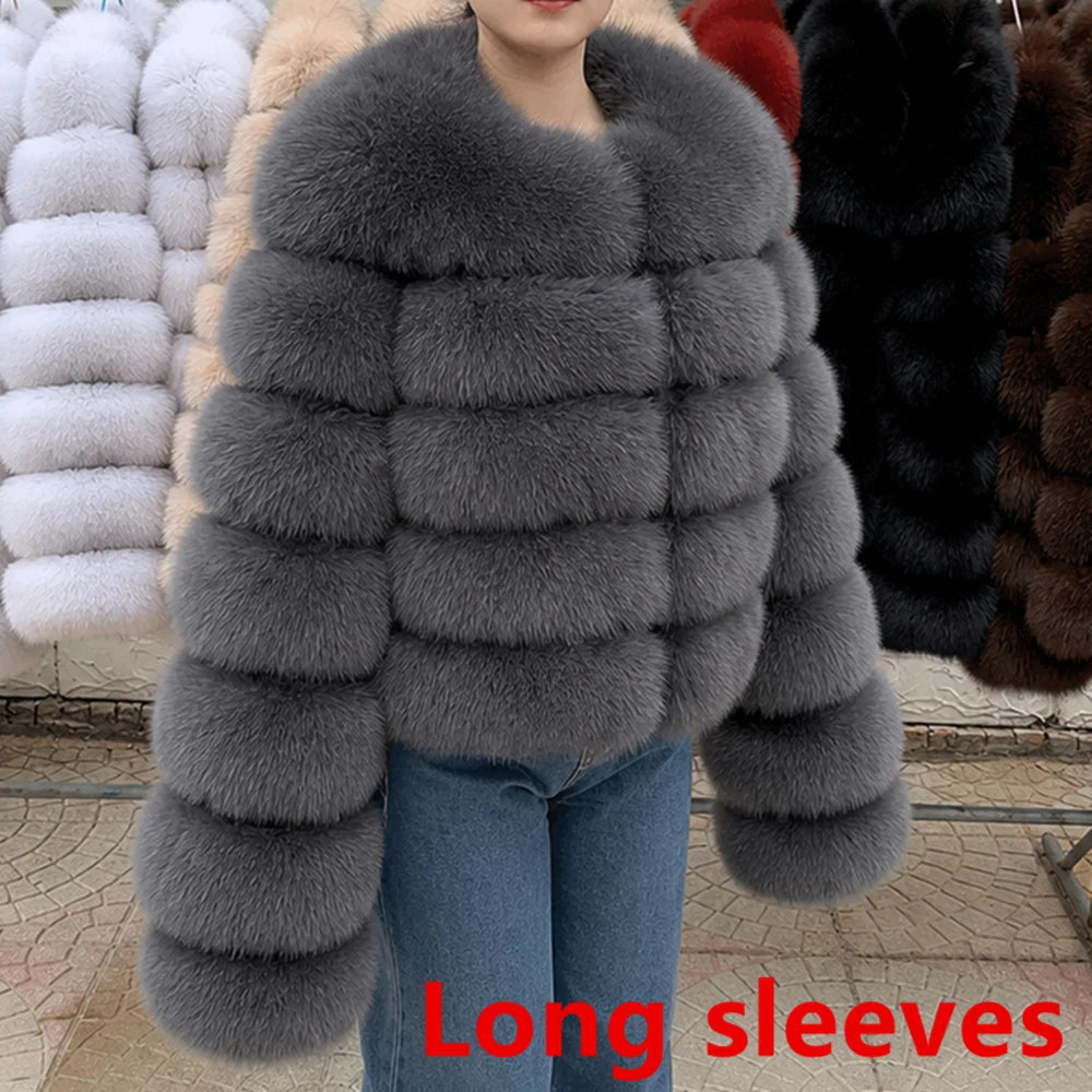 QUEENTINA Fox Fur Coat Long Sleeves Real Winter Women'S Brown 2025 Leather And Skin Clothing Natural New In Coats & Jackets