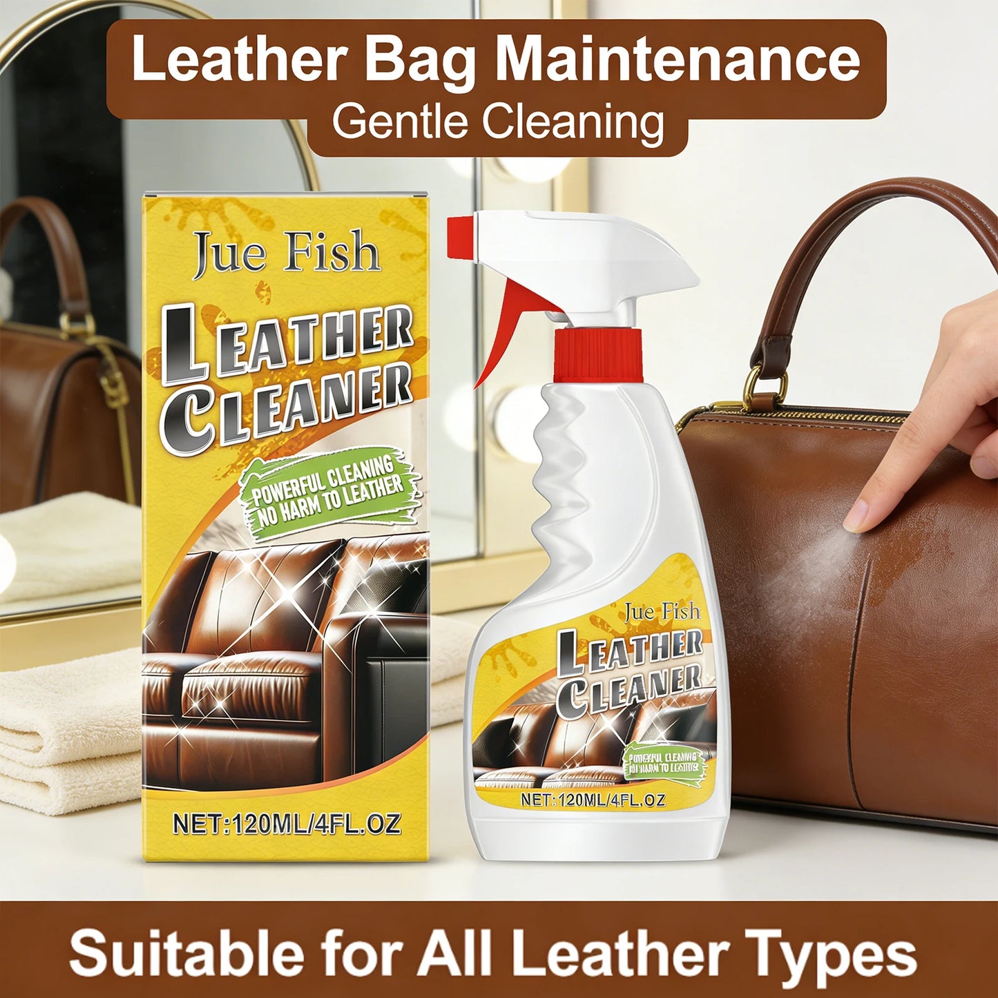 Leather Cleaner Deeply Penetrate Leather Pores Effectively Remove Oil Stains Soften Leather Brighten Leather Cleaning Care Agent