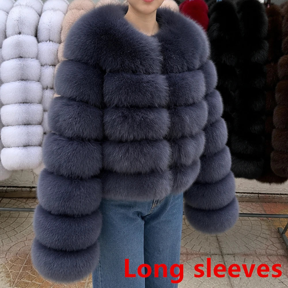 QUEENTINA Fox Fur Coat Long Sleeves Real Winter Women'S Brown 2025 Leather And Skin Clothing Natural New In Coats & Jackets