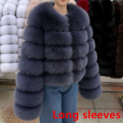 QUEENTINA Fox Fur Coat Long Sleeves Real Winter Women'S Brown 2025 Leather And Skin Clothing Natural New In Coats & Jackets