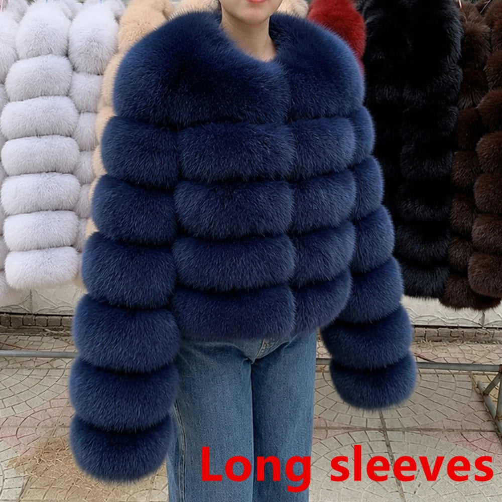 QUEENTINA Fox Fur Coat Long Sleeves Real Winter Women'S Brown 2025 Leather And Skin Clothing Natural New In Coats & Jackets