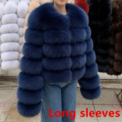 QUEENTINA Fox Fur Coat Long Sleeves Real Winter Women'S Brown 2025 Leather And Skin Clothing Natural New In Coats & Jackets