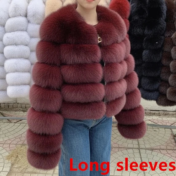 QUEENTINA Fox Fur Coat Long Sleeves Real Winter Women'S Brown 2025 Leather And Skin Clothing Natural New In Coats & Jackets