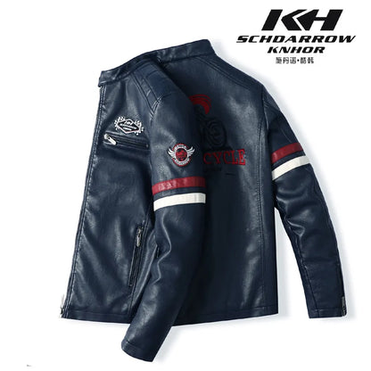 Motorcycle Racing Leather Jacket for Men, Embroidered Color Matching Jacket, Punk Rock Jacket, Autumn and Winter  business men