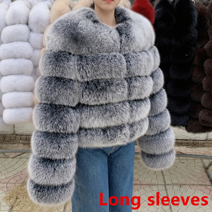 QUEENTINA Fox Fur Coat Long Sleeves Real Winter Women'S Brown 2025 Leather And Skin Clothing Natural New In Coats & Jackets