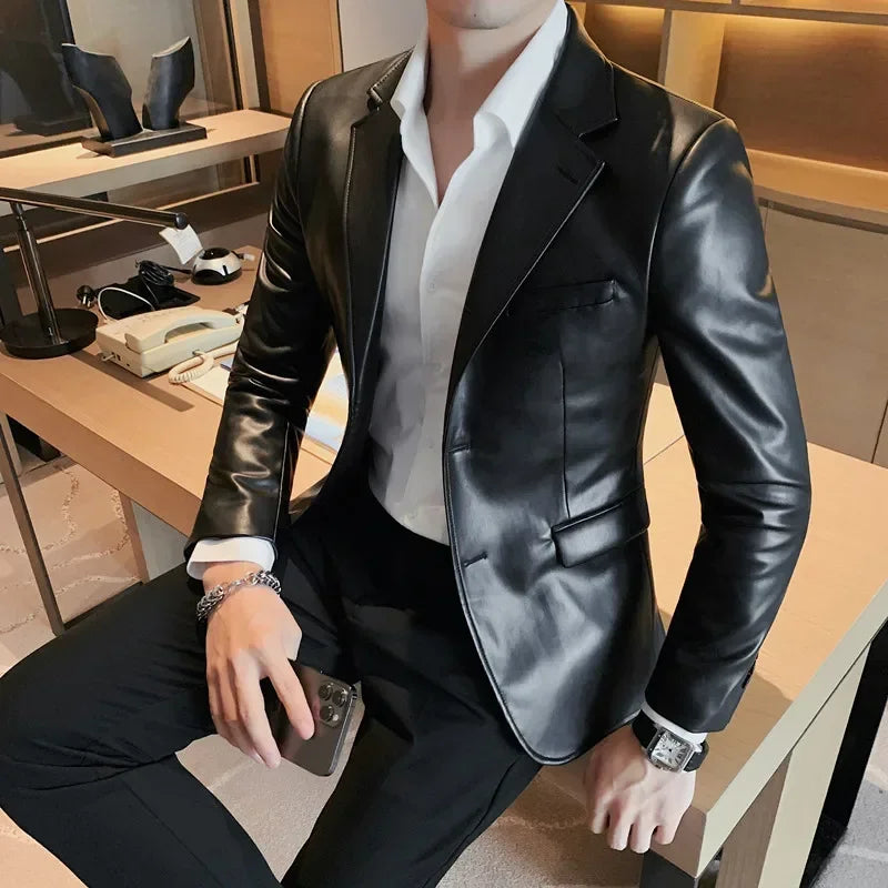 high quality Casual Leather Jackets Male Slim Fit Fashion Casual Leather Jackets/Man Coats Brand Clothing Men's Autumn Jackets