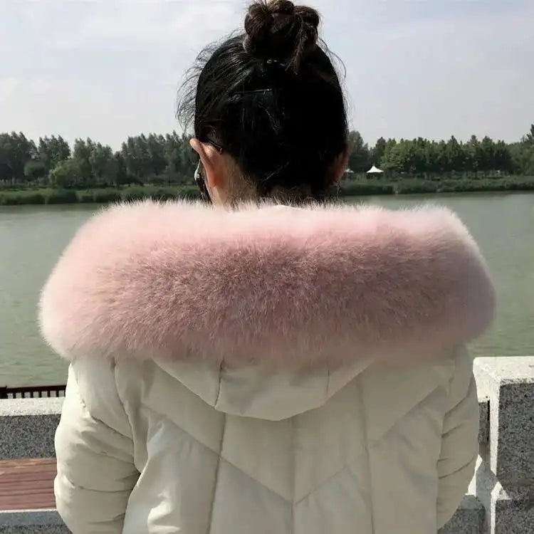 Winter Fox Fur Collar Women Real Fur Shawls Scarf Warm Genuine Leather Grass Down Jacket Cotton-padded Jacket Hood Trims Decor