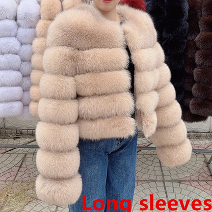 QUEENTINA Fox Fur Coat Long Sleeves Real Winter Women'S Brown 2025 Leather And Skin Clothing Natural New In Coats & Jackets