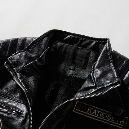 Motorcycle Jacket Men Motorcycle Riding PU Leather Jackets Fleece Padded Biker Windbreaker Male Stand Collar Casual Chaquetas