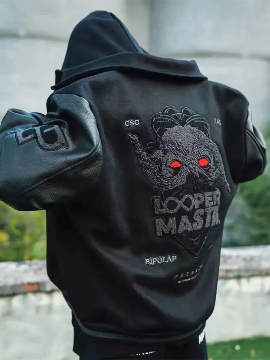 European and American Fashion Y2K Hip Hop Letter Embroidered PU Leather Jackets Couple Loose Leather Jackets Streetwear Men