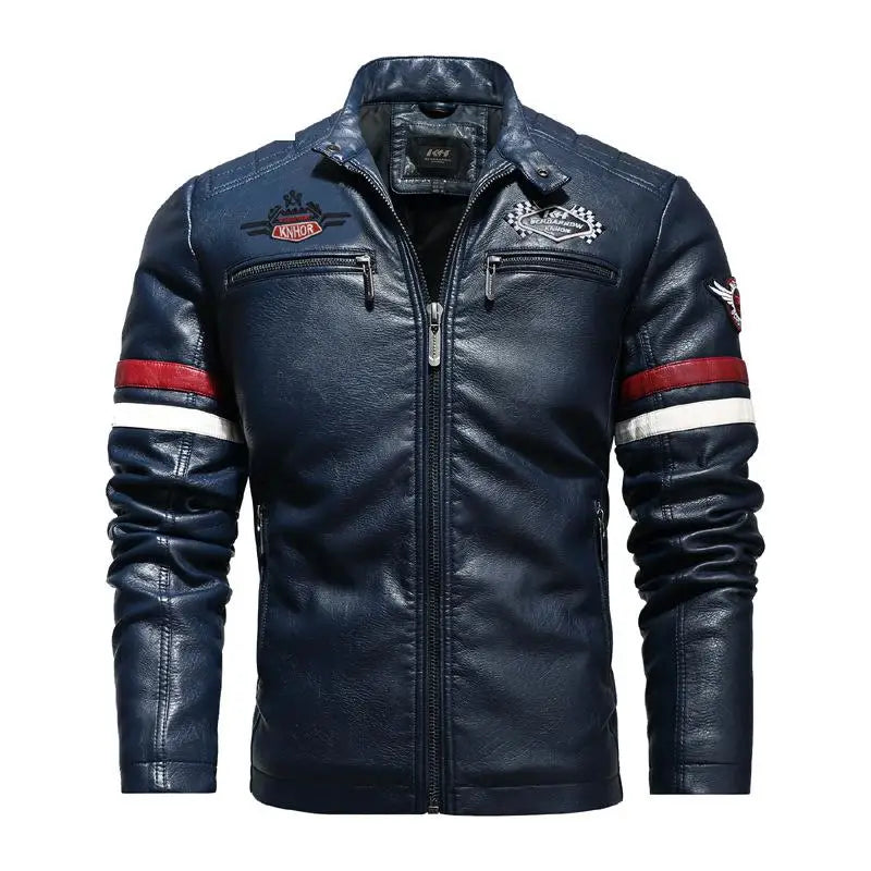 Motorcycle Racing Leather Jacket for Men, Embroidered Color Matching Jacket, Punk Rock Jacket, Autumn and Winter  business men
