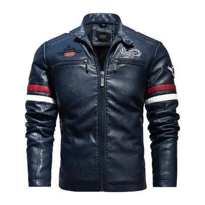 Motorcycle Racing Leather Jacket for Men, Embroidered Color Matching Jacket, Punk Rock Jacket, Autumn and Winter  business men