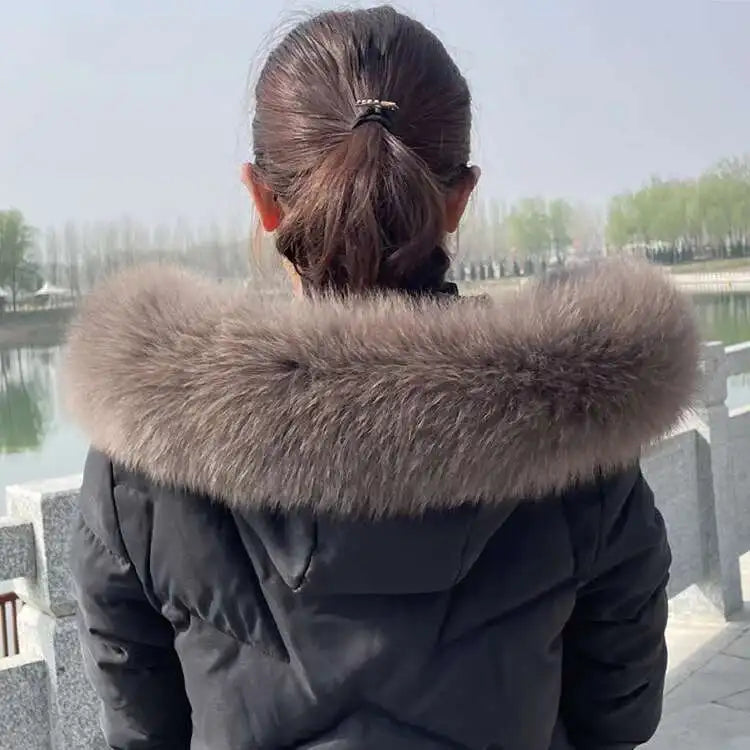 Winter Fox Fur Collar Women Real Fur Shawls Scarf Warm Genuine Leather Grass Down Jacket Cotton-padded Jacket Hood Trims Decor