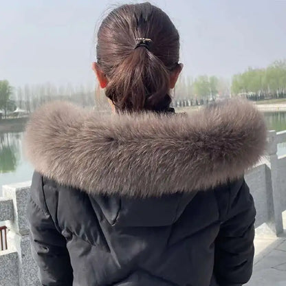Winter Fox Fur Collar Women Real Fur Shawls Scarf Warm Genuine Leather Grass Down Jacket Cotton-padded Jacket Hood Trims Decor
