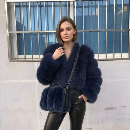 Luxury Short Real Fox Fur Coat for Women High-Quality Leather Jacket Fall/Winter Warm And Stylish Natural Fox Fur Jacket