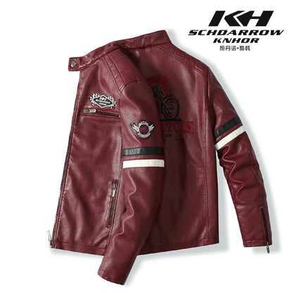 Motorcycle Racing Leather Jacket for Men, Embroidered Color Matching Jacket, Punk Rock Jacket, Autumn and Winter  business men