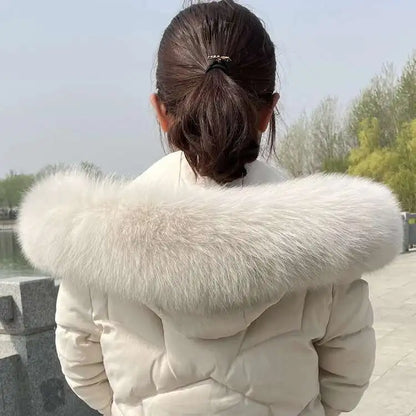 Winter Fox Fur Collar Women Real Fur Shawls Scarf Warm Genuine Leather Grass Down Jacket Cotton-padded Jacket Hood Trims Decor