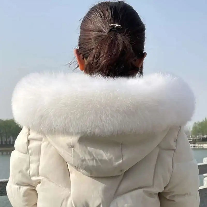 Winter Fox Fur Collar Women Real Fur Shawls Scarf Warm Genuine Leather Grass Down Jacket Cotton-padded Jacket Hood Trims Decor