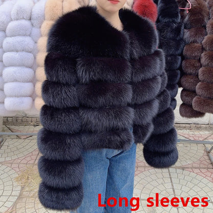 QUEENTINA Fox Fur Coat Long Sleeves Real Winter Women'S Brown 2025 Leather And Skin Clothing Natural New In Coats & Jackets