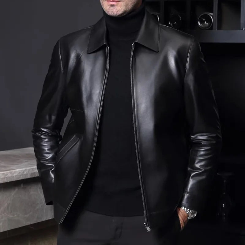 Business Leather Jackets Mens Fashion Leather Jacket Slim Fit Tturn Down Collar Coats Handsome Top Korean Casual Leather Coat
