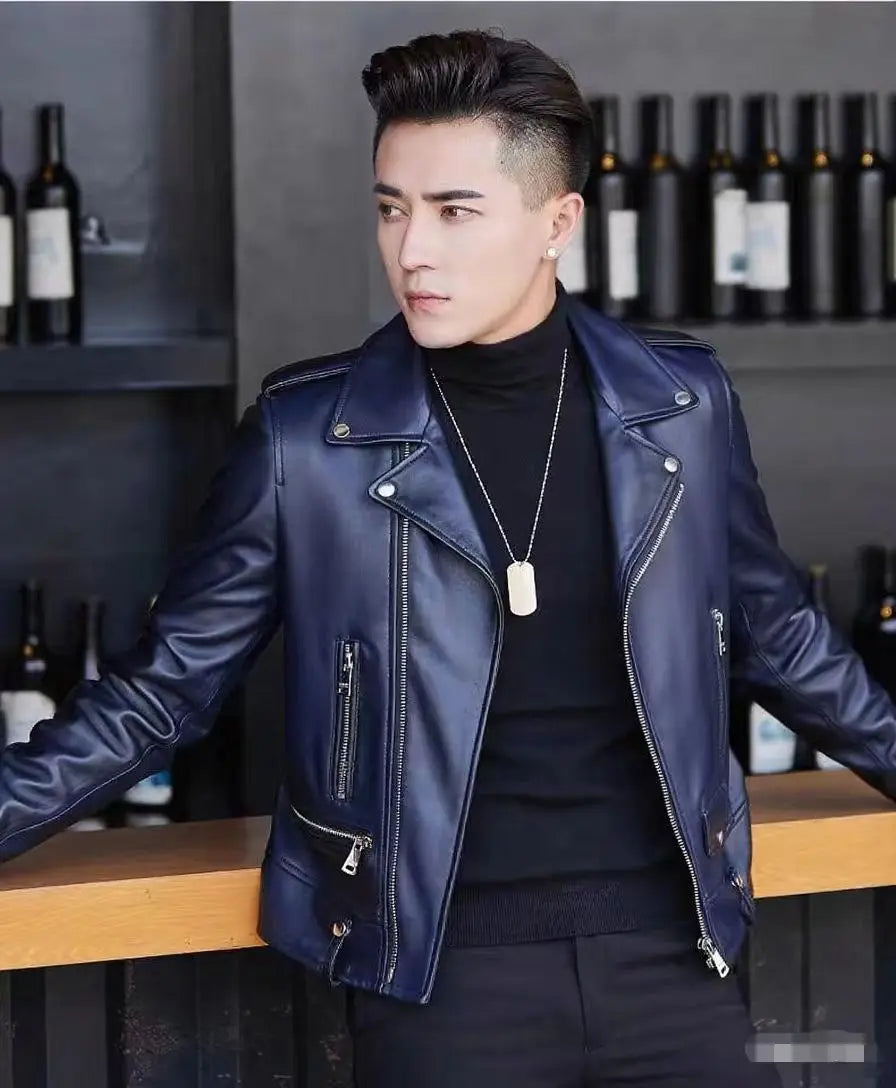 Printed Leather Jacket for Men in Spring Autumn with Lapel Zipper Trend Fashion Loose Casual Pu Leather Jacket