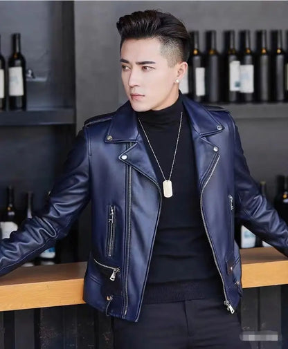 Printed Leather Jacket for Men in Spring Autumn with Lapel Zipper Trend Fashion Loose Casual Pu Leather Jacket
