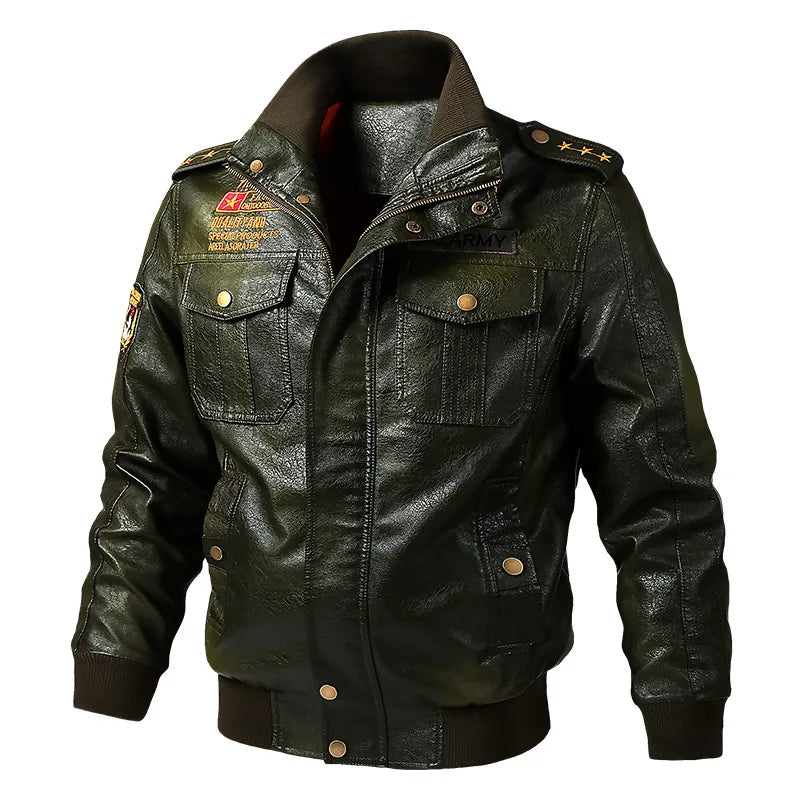 PU Leather Jacket Men Autumn Winter New Fashion Thicken Fleece Motorcycle Windproof Coats Youth Baseball Embroidered Jacket Male
