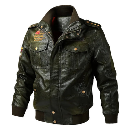 PU Leather Jacket Men Autumn Winter New Fashion Thicken Fleece Motorcycle Windproof Coats Youth Baseball Embroidered Jacket Male