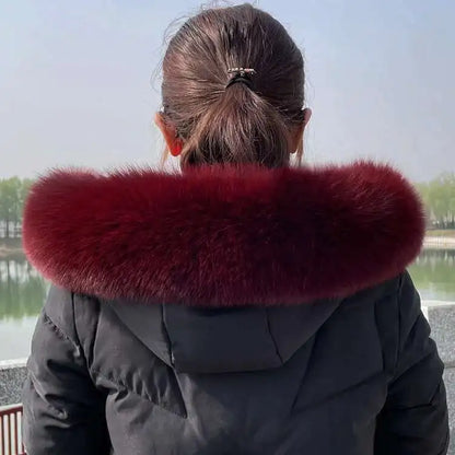 Winter Fox Fur Collar Women Real Fur Shawls Scarf Warm Genuine Leather Grass Down Jacket Cotton-padded Jacket Hood Trims Decor