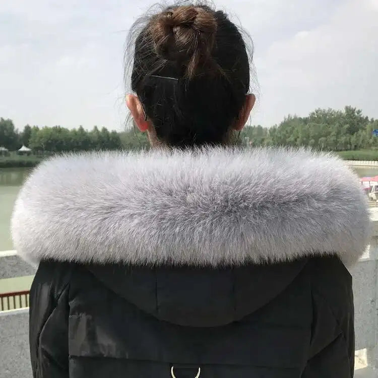 Winter Fox Fur Collar Women Real Fur Shawls Scarf Warm Genuine Leather Grass Down Jacket Cotton-padded Jacket Hood Trims Decor