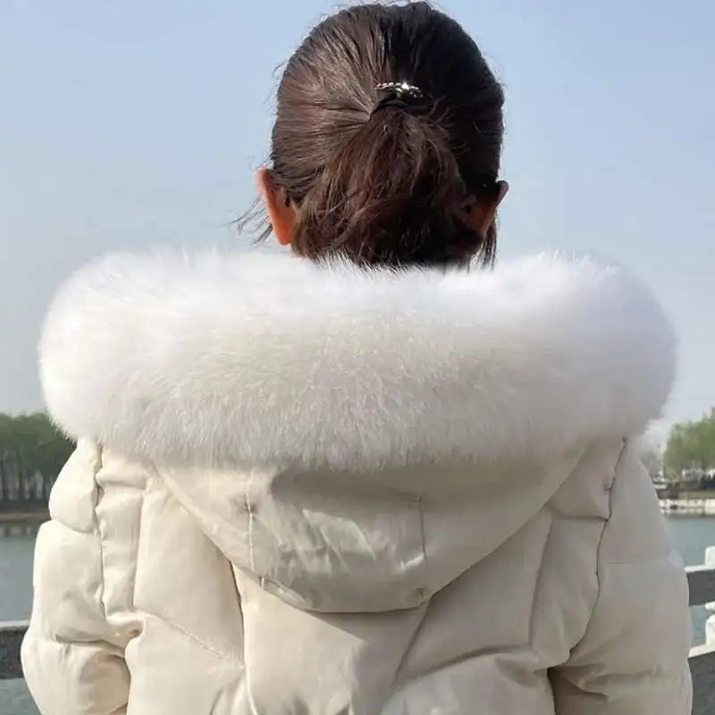 Winter Fox Fur Collar Women Real Fur Shawls Scarf Warm Genuine Leather Grass Down Jacket Cotton-padded Jacket Hood Trims Decor