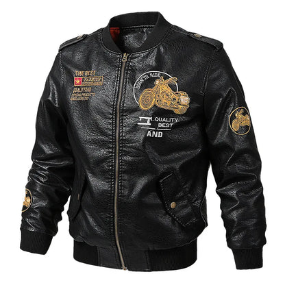 PU Leather Jacket Men Autumn Winter New Fashion Thicken Fleece Motorcycle Windproof Coats Youth Baseball Embroidered Jacket Male